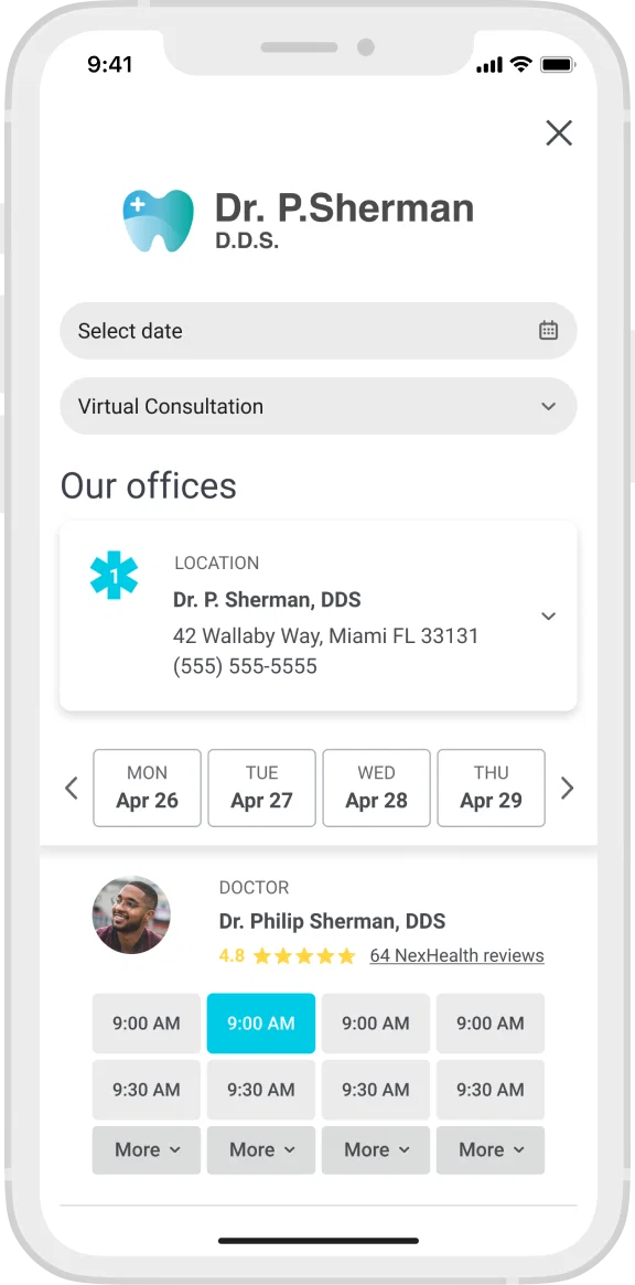 online scheduling platform patient side screenshot