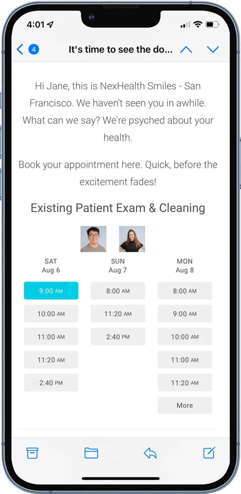 nexhealth recalls + 1 Click booking device mockup