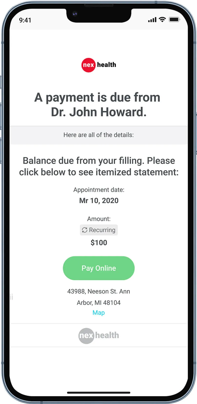 nexhealth online payments mockup